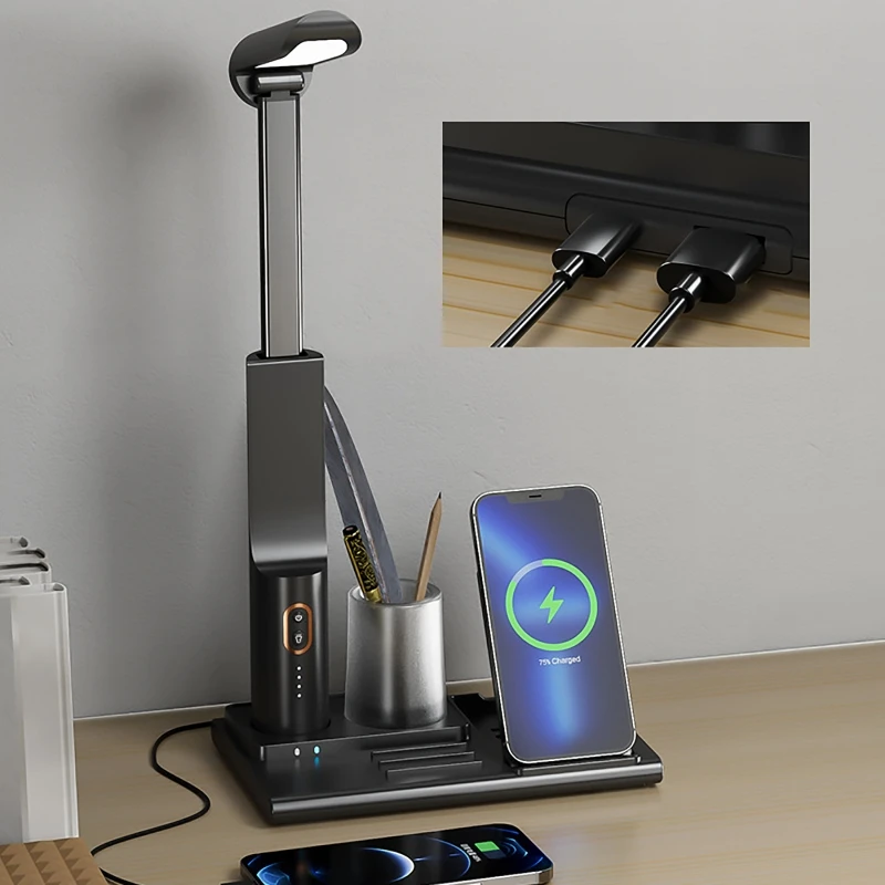 LED Smart Wireless Charging Desk Lamp Bedroom Office Desktop Pen Holder Magnetic Folding Table Lamp TYPE-C Charging Night Light