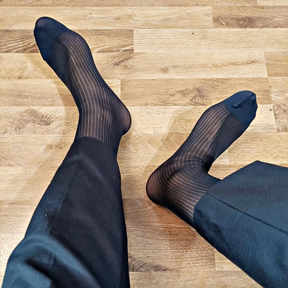 Sexy Man Business Formal Suit Mid-Length Tube Socks Breathable Gentleman Thin Transparent Stockings Long Socks For Men