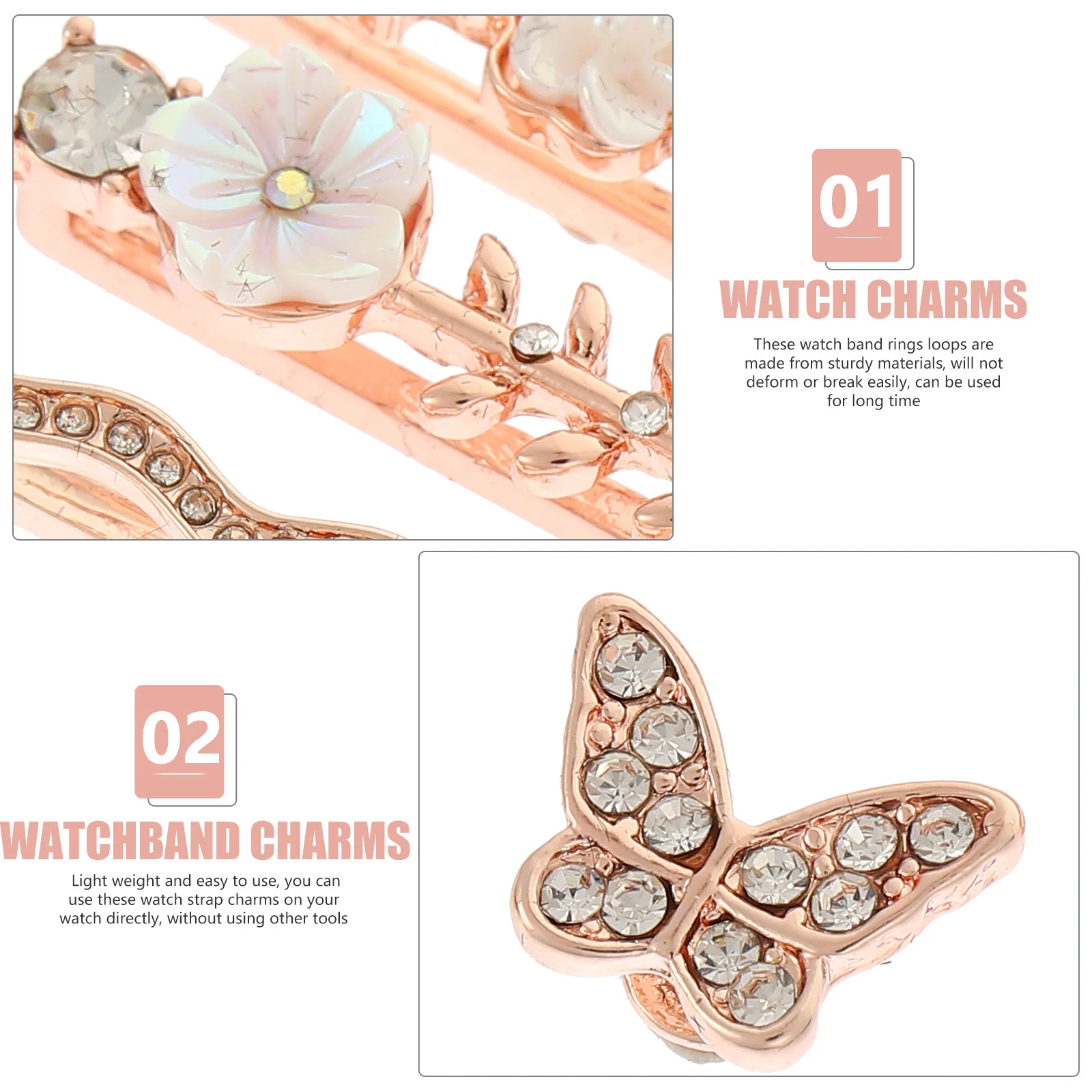 

4Pcs Watchband Accessories Metal Charms for Watchband Decoration Rhinestone Adornments Lightweight and Attractive