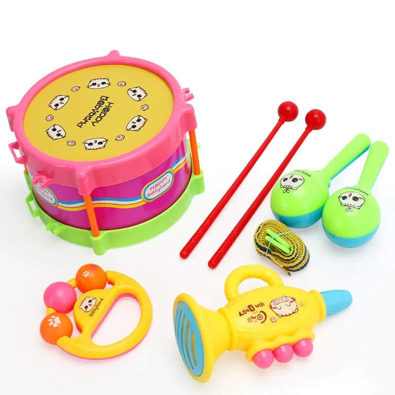 5Pcs/Set Children Drum Trumpet Toy Music Percussion Instrument Band Kit Early Learning Educational Toy Baby Kids Children Gift