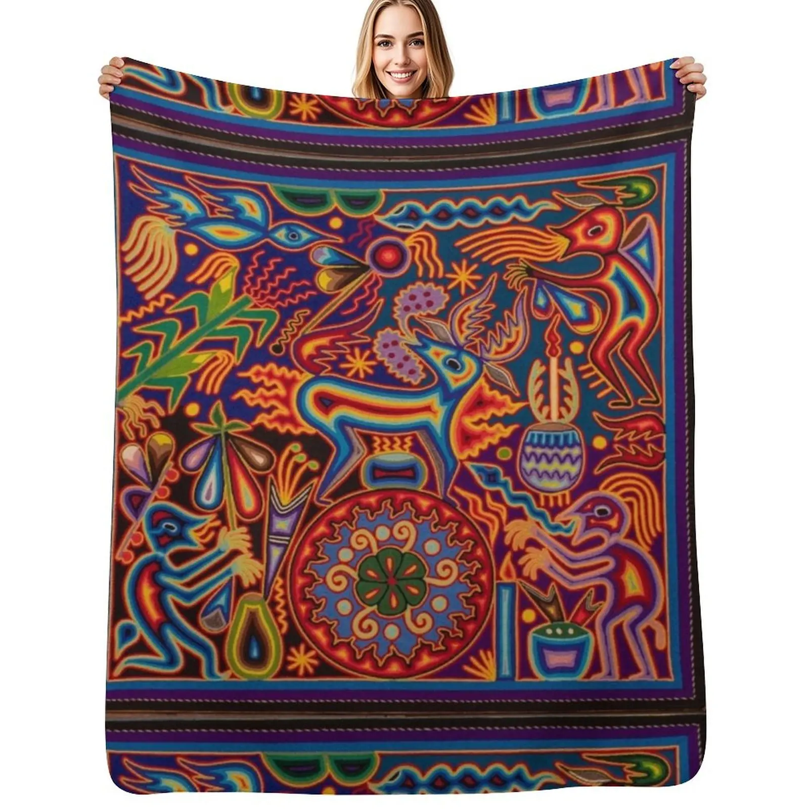 

Huichol Throw Blanket Reusable Durable Soft Blanket for All Seasons