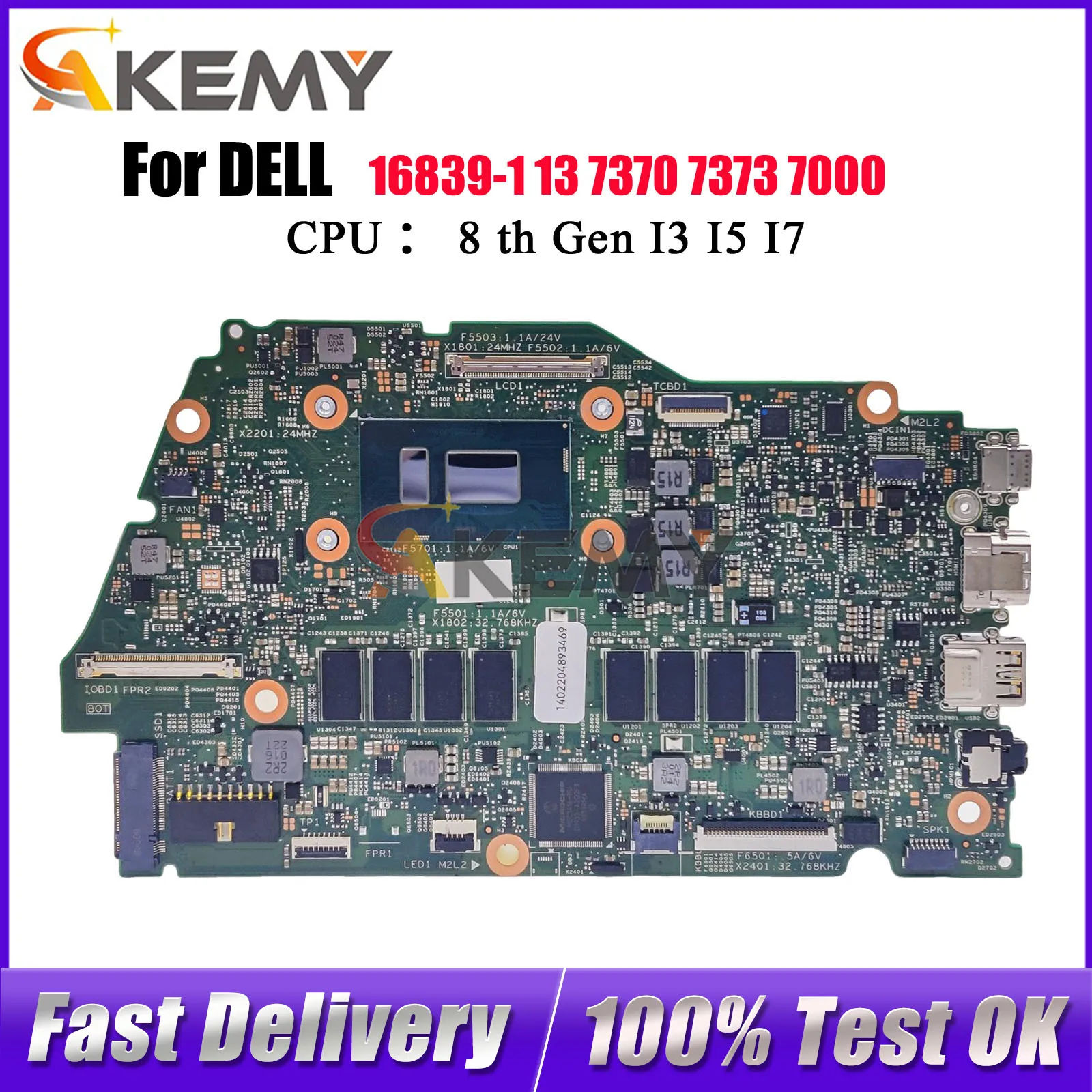

For Dell Inspiron 13 7000 7370 7373 Notebook Motherboard 16839-1 with i5 i7 CPU CN-0RR26G 0RR26G 02CVR0 00NVF7 100% Fully Tested
