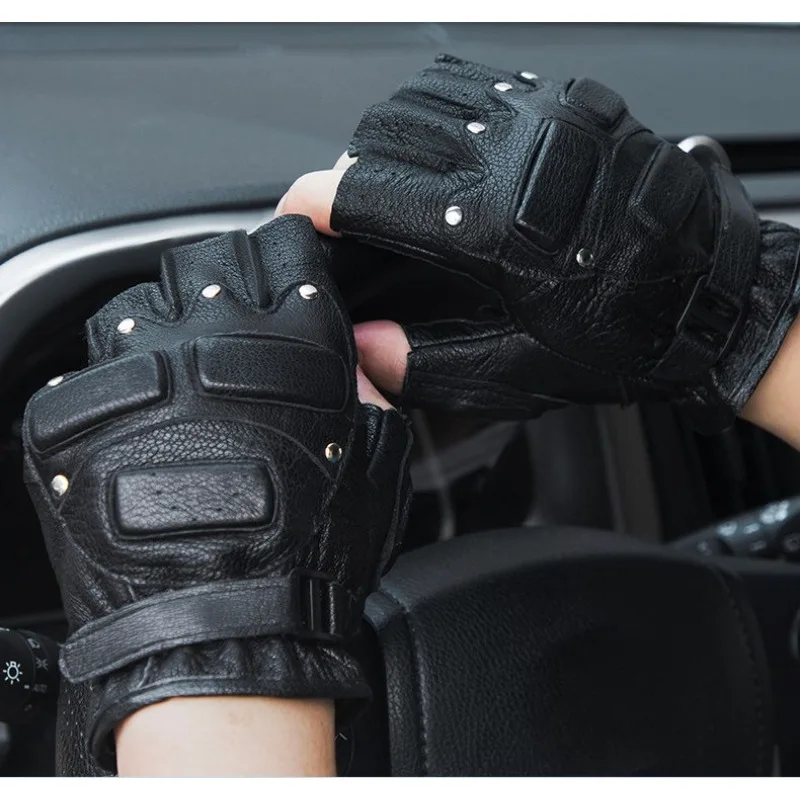 for Leather Half Finger Gloves Men Outdoor Sports Mountaineering Cycling Motorcycle Anti Drop Non Slip Wear Resistant Shock