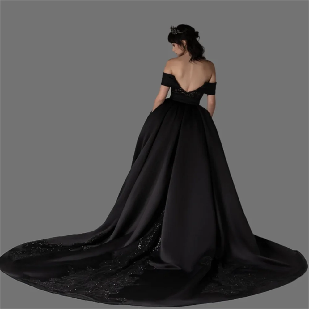 Jessica Black Embroidery Prom Dresses Detachable Poncho In Luxurious Satin Wedding Dress 2024Vestidos De Fiesta Party Dresses