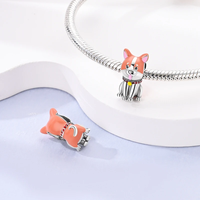 Charms Plata 925 Geometric Cute Corgi Puppy Beads Fit Original 925 Bracelets Charms For Women Jewelry DIY Making Gifts