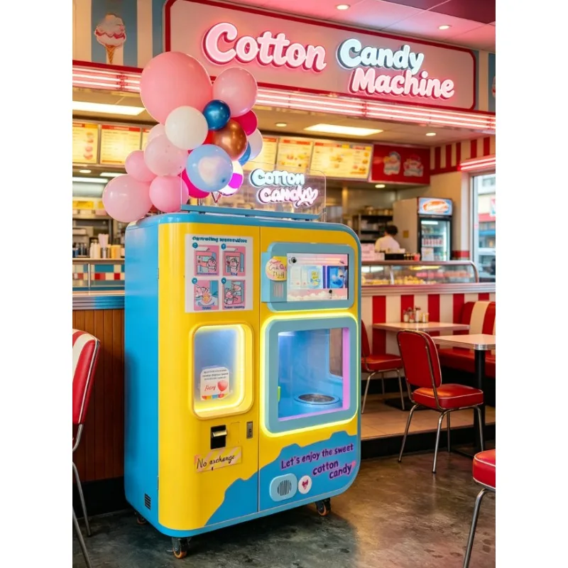 Custom Smart Cotton Candy Vending Machine Fully Automatic 22-inch Touchscreen SDK NFC Apple Pay Self-Service Outdoor