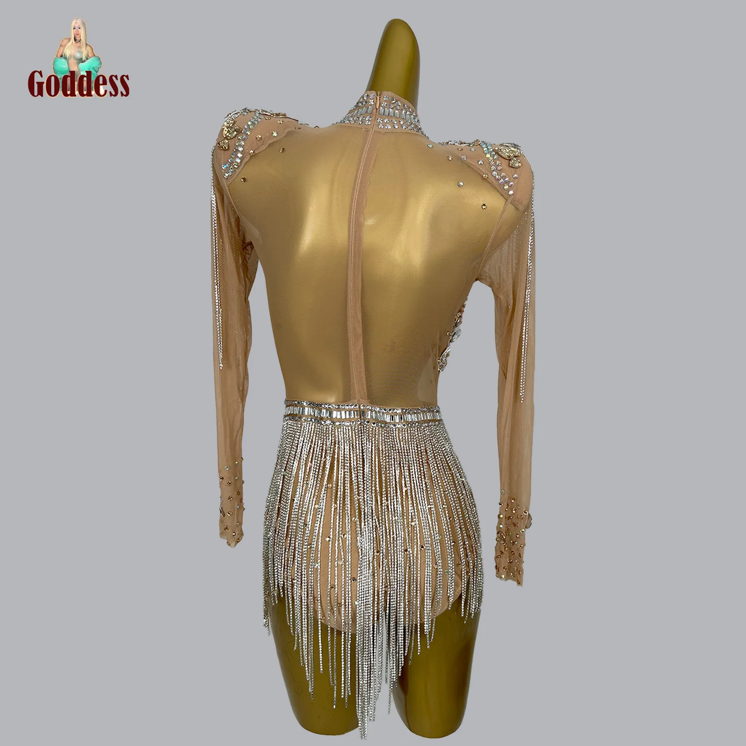 Luxe Strass Latino Dance Leotard Sexy Strass Kwastje Bodysuit Podiumshow Dames Bodysuit Casual Verjaardagsfeestjurk