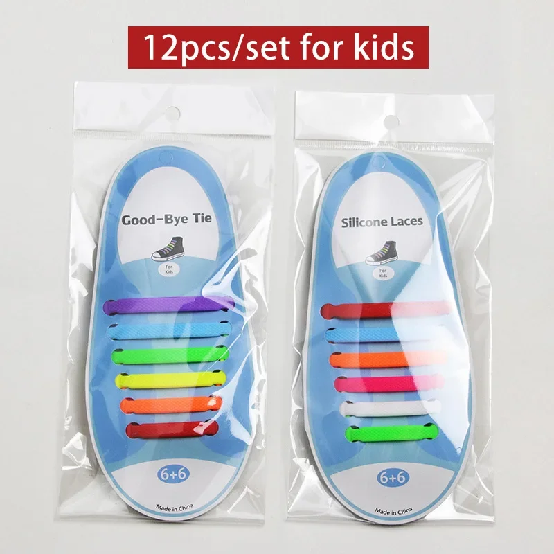 12pcs/set Children Shoelaces Colorful Silicone Without Ties Shoelaces Elastic Easy Sneakers for Girls Boys Fashion Rubber Laces