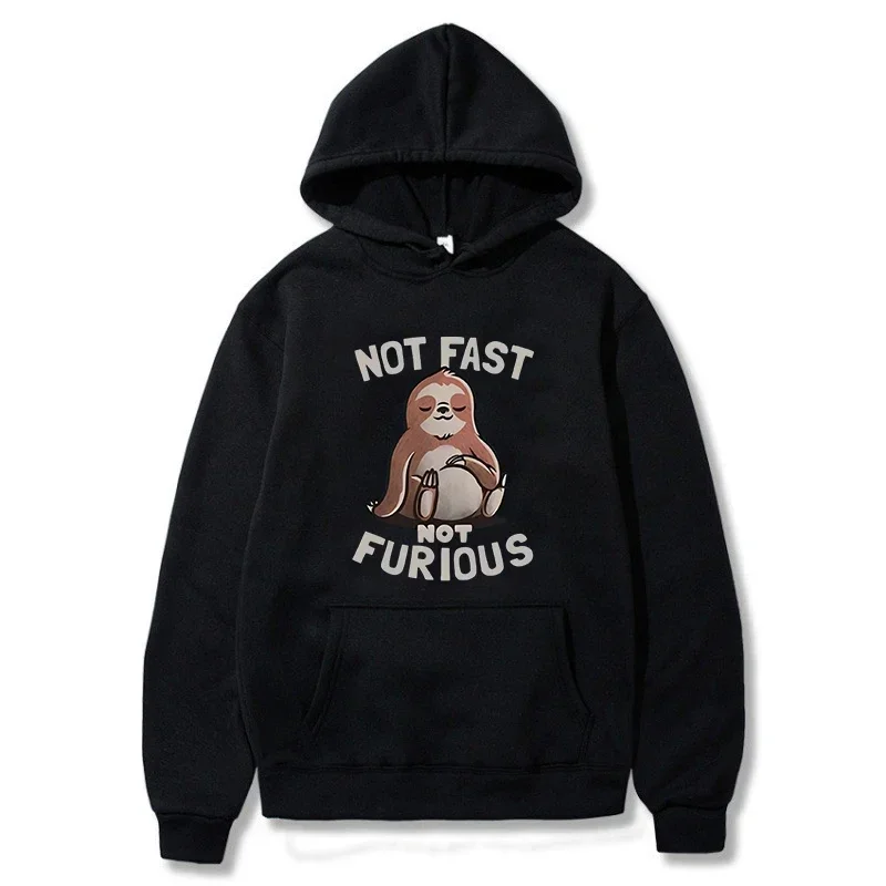 Not Fast Not Furious Sloth Prints Woman Hoodie Fleece Pocket Warm Tops Oversized Creativity O-Neck Clothes Women's Hooded