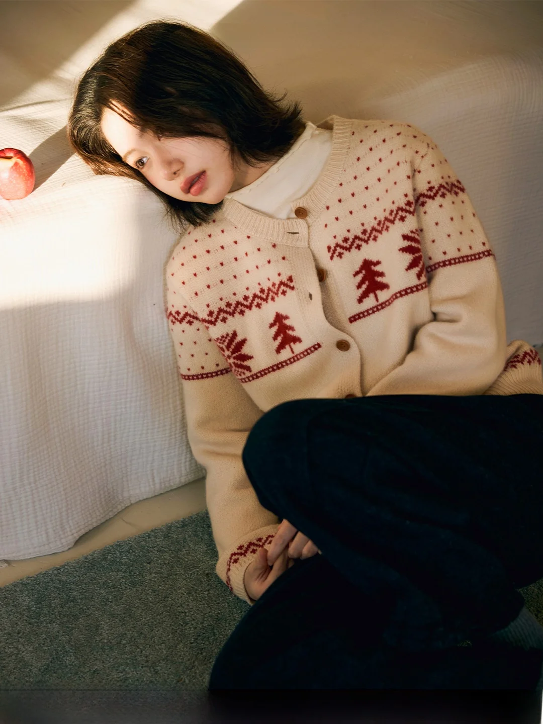 

Retro Fair Isle Knit Sweater Women's Winter Lazy Cisas Color Blo Camere Open Cardigan Long Sve Straight Fit Top