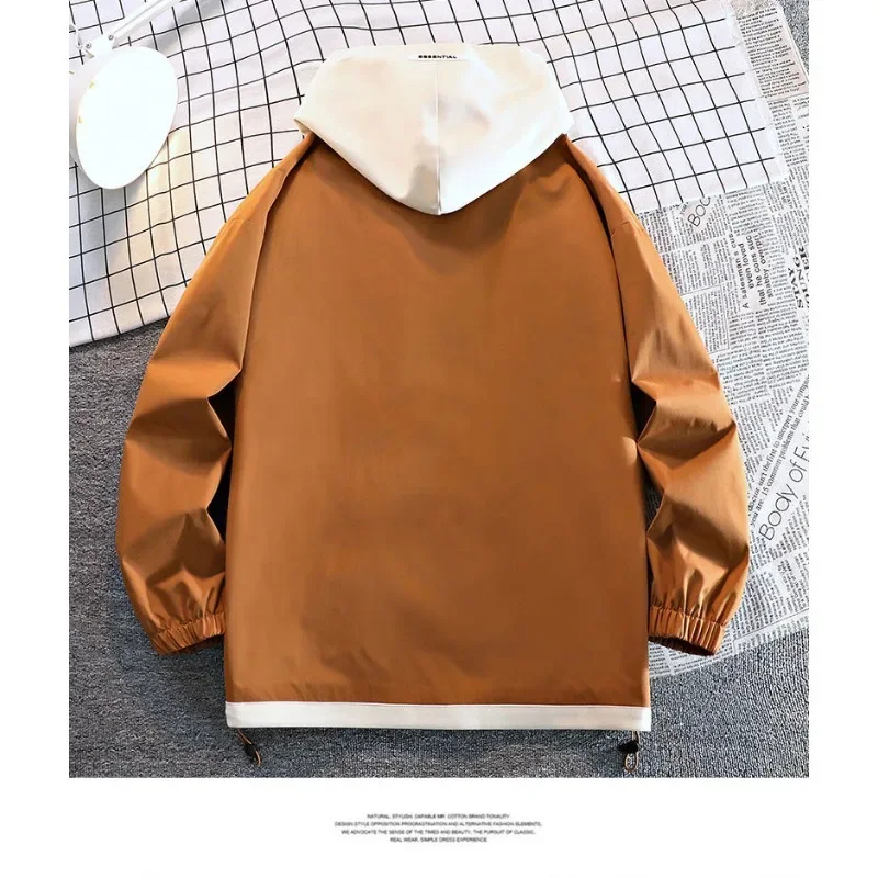 

Men Spring Autumn Korean Casual Hooded Coat New False two pieces Jacket Color Contrast Loose Outdoor Jacket