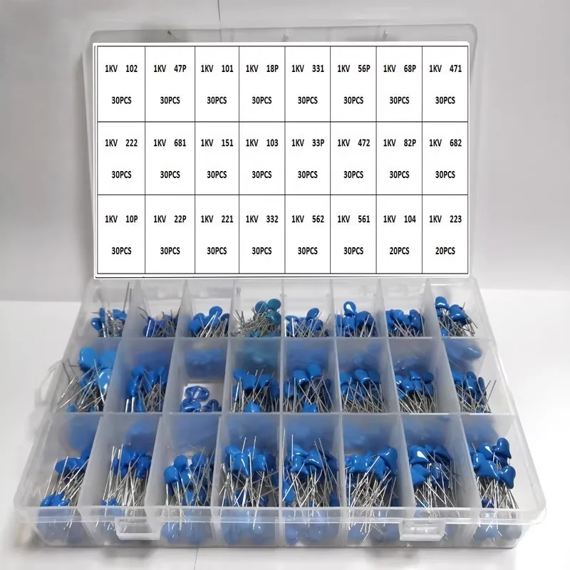 700Pcs,24Value 0.1nF- 22nF 1KV Blue High Voltage Ceramic Capacitors Assortment Assorted Mixed Box Kit