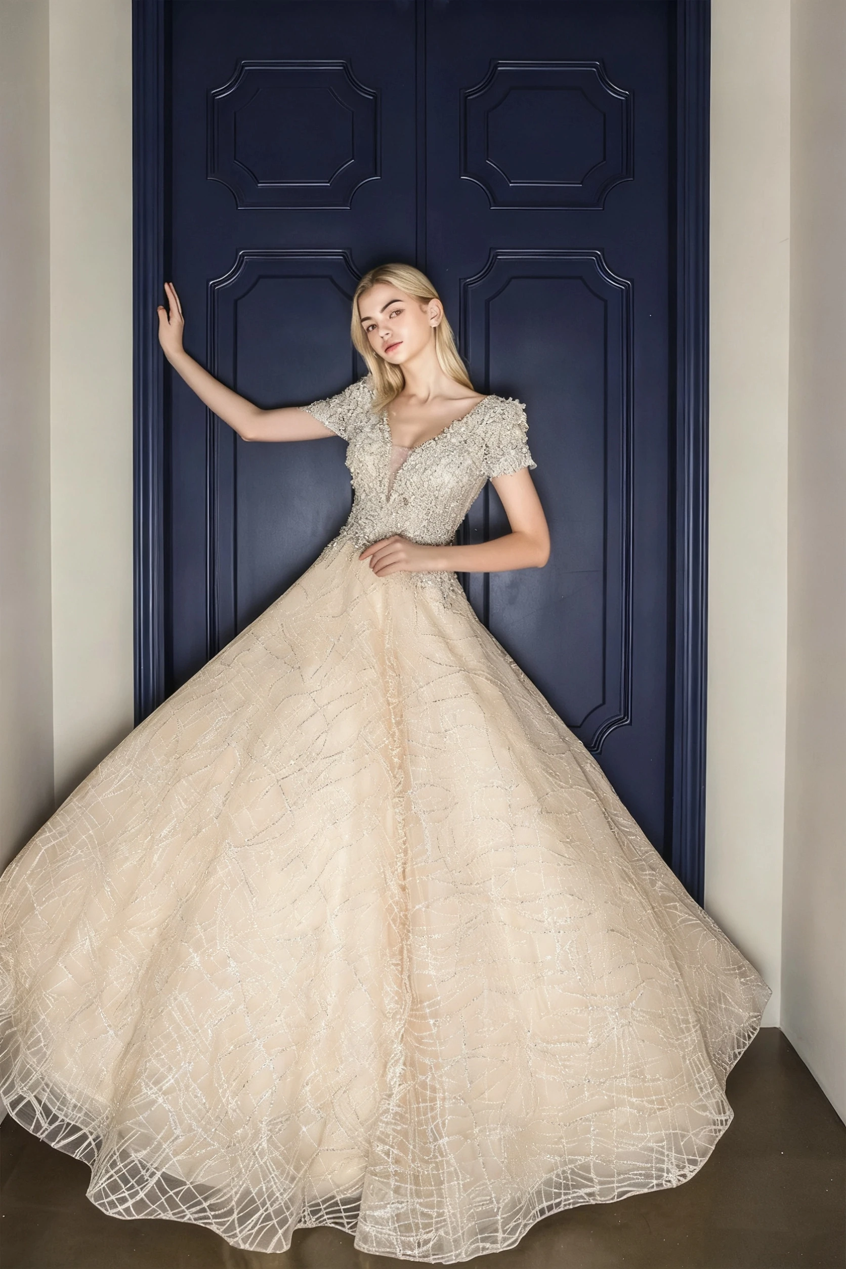 

Customized 2026 New Luxurious A-line Champagne 3D Lace Beaded Women's Wedding Dress Sexy Deep V-neck Ball Party Bridal Dress