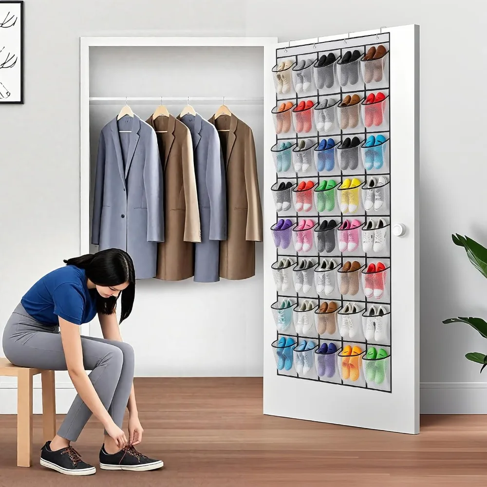 40-Pocket Over Door Shoe Organizer, Hanging Shoe Rack for Closet Door, Non-Woven Fabric, Holds 20 Pairs, White view 5