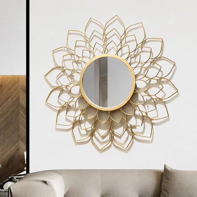 Wrought Iron Lace Wall Mirror Light Luxury Living Room Decorative Hanging Mirror for Fireplace Foyer Entrance Home Decor
