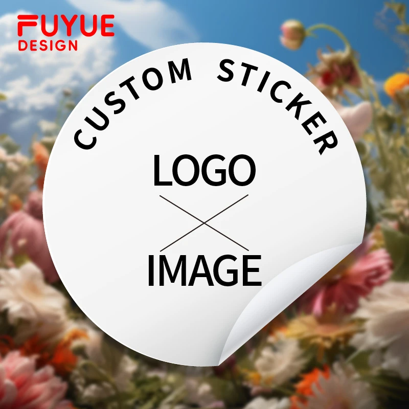 Autocollants personnalisables FUYUE Design avec logos multicolores, étiquettes durables et imperméables pour événements promotionnels et cadeaux d'entreprise