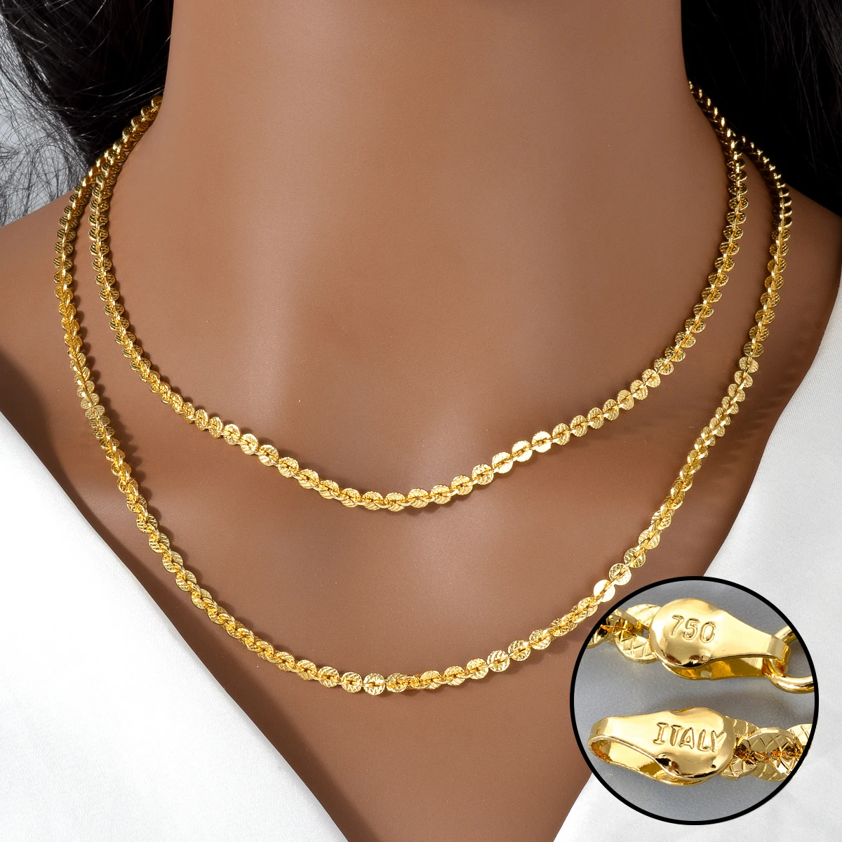Sunny Jewelry Fashion New Copper Necklace 18k Gold Plated High Quality Link Chains  For Women Man Italy 750 For Daily Wear Gift