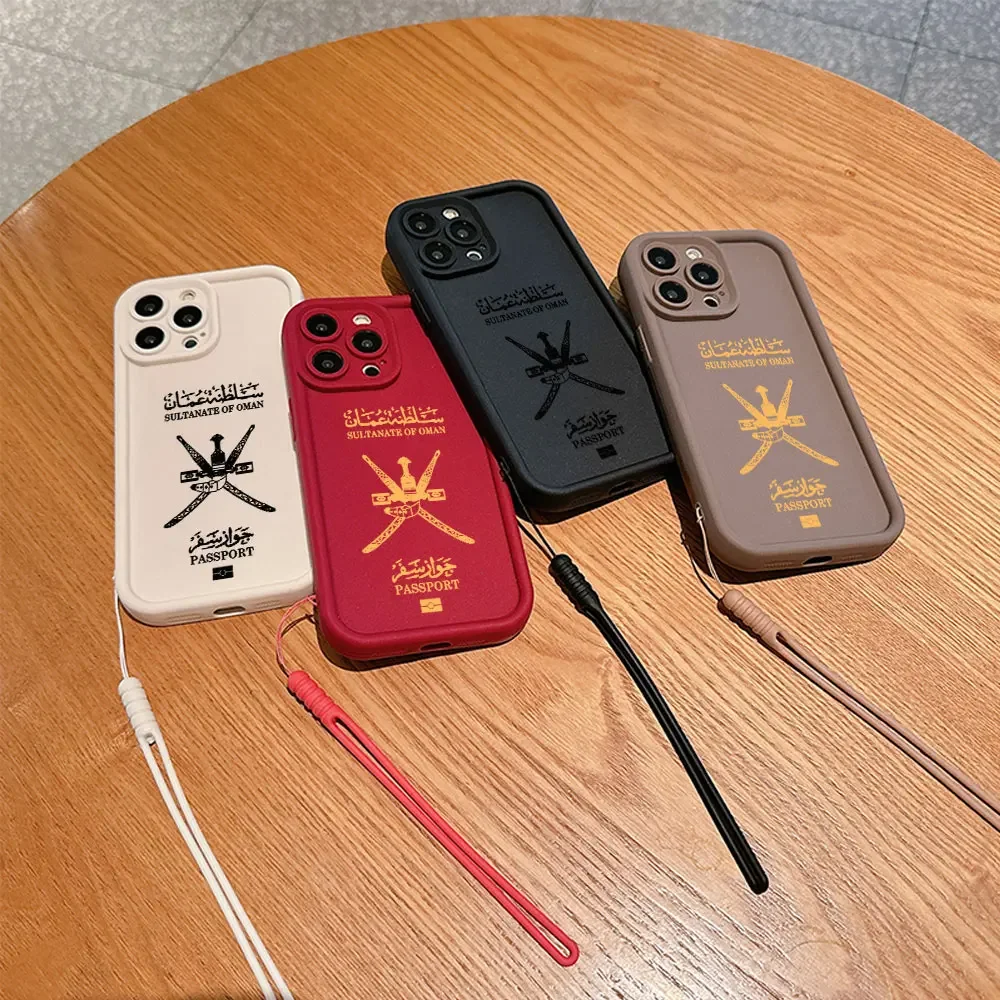Oman Passport Phone Case for IPhone 16 15 14 13 12 11 Pro Max Mini XR XS X 7 8 Plus Soft TPU Back Cover With Hand Strap