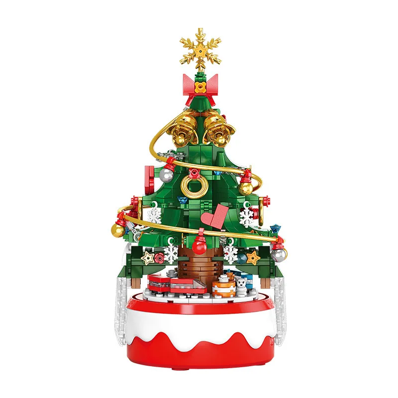 مع ضوء LED هدية عيد الميلاد صندوق تشغيل الموسيقى الصغير للأطفال شجرة عيد الميلاد سانتا كلوز نموذج الطوب الصغير بنة الطوب #4