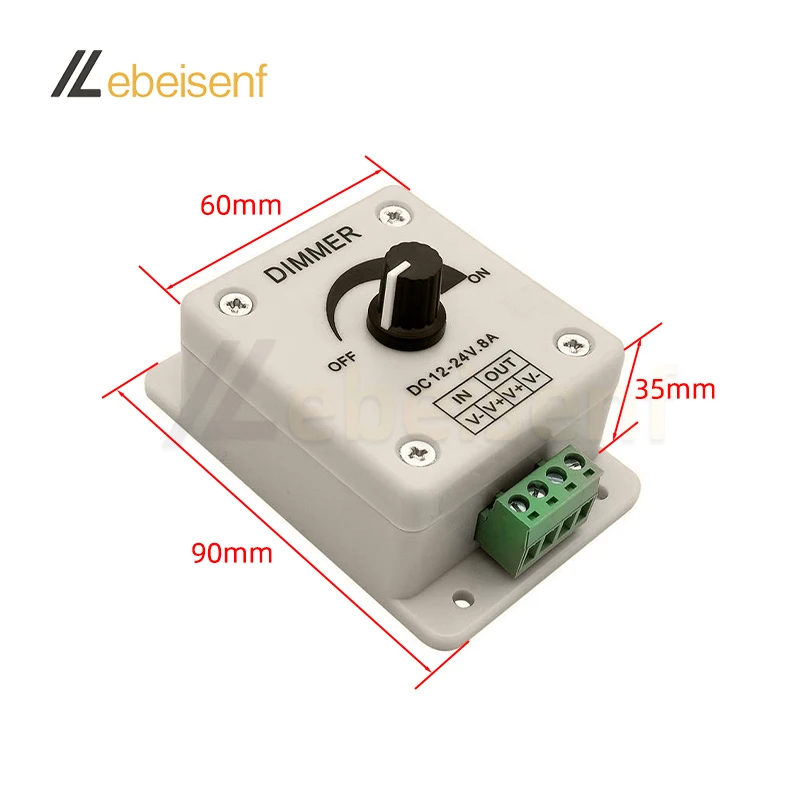 New LED Dimmer Knob Switch DC 12V 24V 8A Adjustable Brightness Lamp Bulb Strip Driver Single Color Light Power Supply Controller