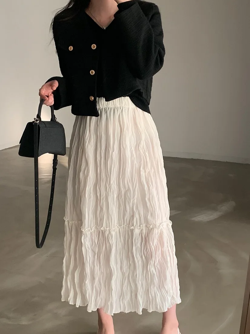 

Ele Fairy T High Waist Midi Skirt for Women Slimming Flared Silhouette Agel Personali Spring Autumn Faion Item