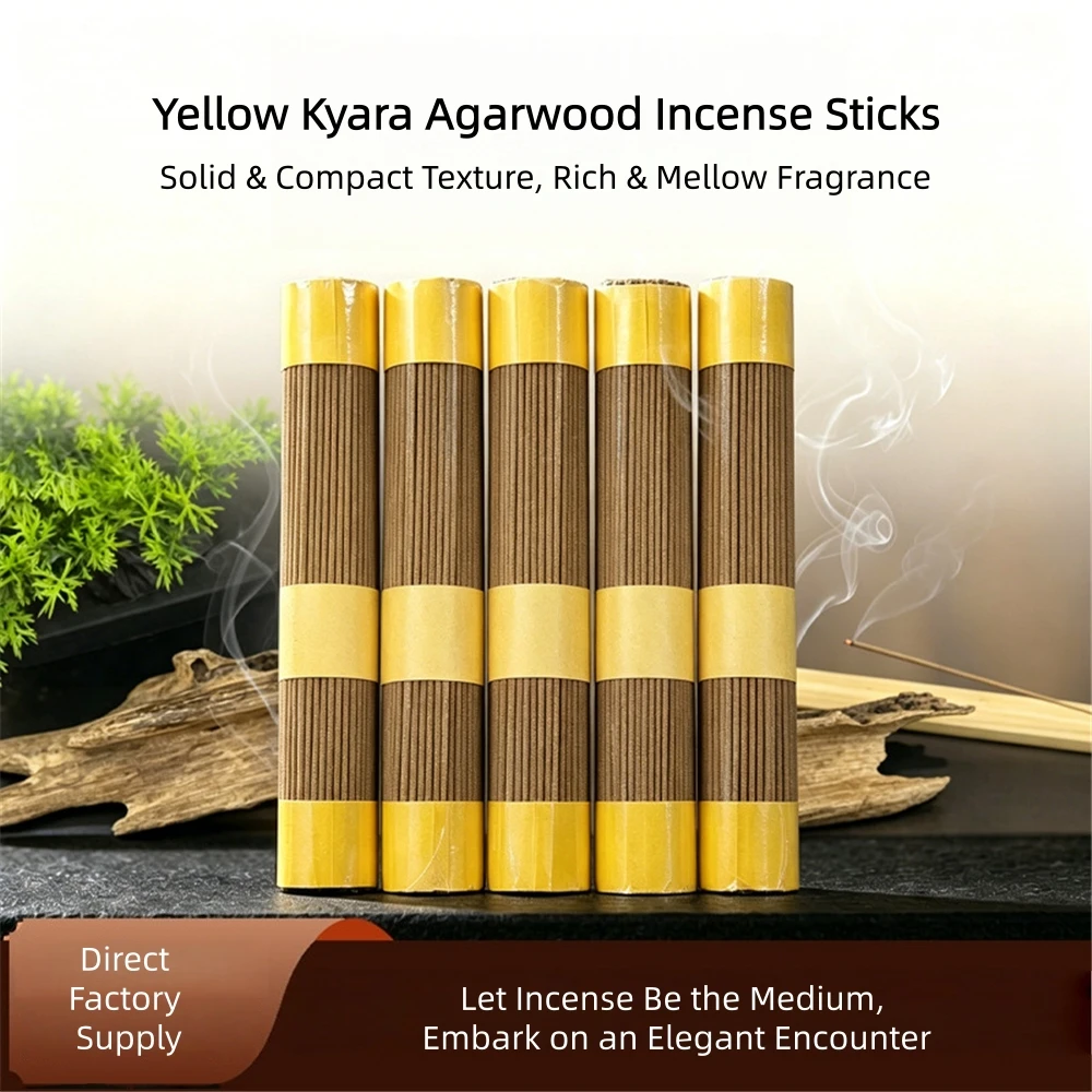 Yellow Kyara Incense Sticks,Natural Home Incense,Indoor Aromatherapy for Buddha Worship Tea Room,Long Lasting Fragrance,Ouds