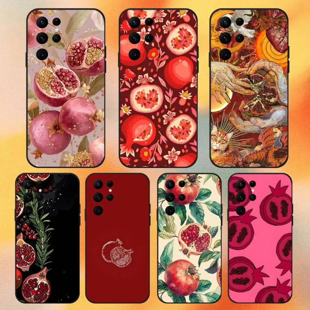 

Fruit Pomegranate Painting Phone Case For Samsung S 25,24,23,22,30,21,10,9,Ultra,Plus,Lite,FE,4,5G Black Soft Case