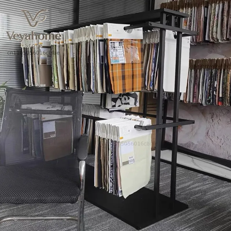 Fabric elevator display rack Floor-to-ceiling middle island cloth board shelf Double-sided two-layer clothing fabric sample