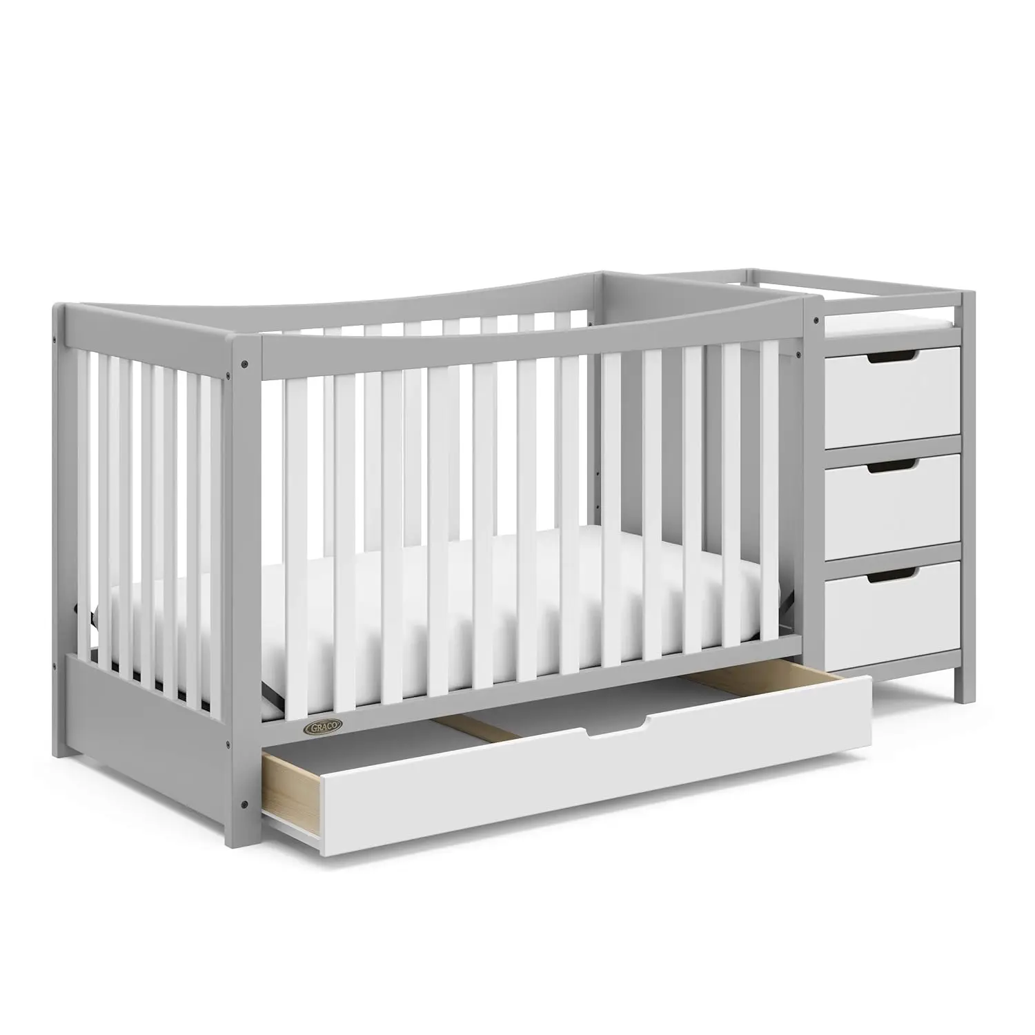 

Graco Remi 4-In-1 Convertible Crib & Changer With Drawer (Pebble Gray & White) – Greenguard Gold Certified, Crib And