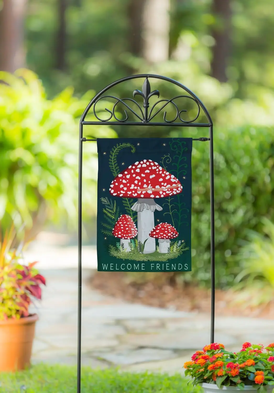 Evergreen Flag Welcome Friends Mushroom Spring Garden Flags 12x18 double sided | Small Garden Flags For Outside | Welcome Spring