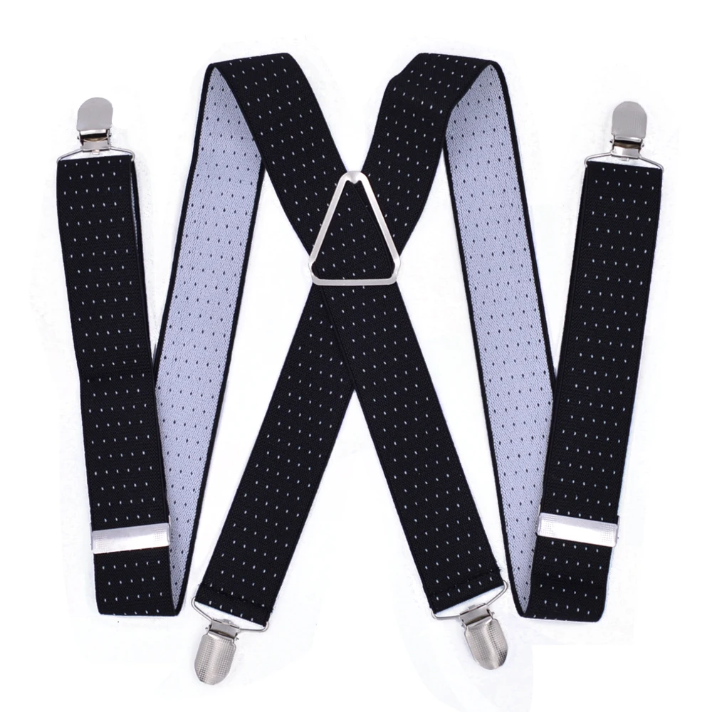 Large Size Suspenders big Men Adjustable Elastic X Back Pants Women Suspender for Trousers 55 Inch Clips  dot on black