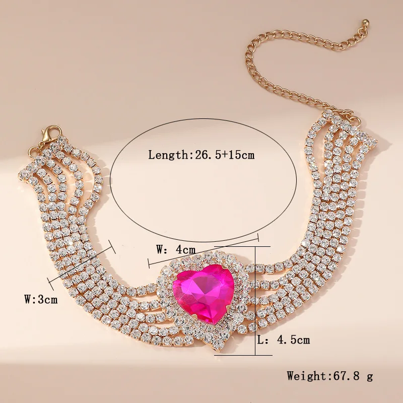 Fashion Red Pink Heart Crystal Choker Necklaces for Women Rhinestone Chain Necklaces Party Wedding Jewelry