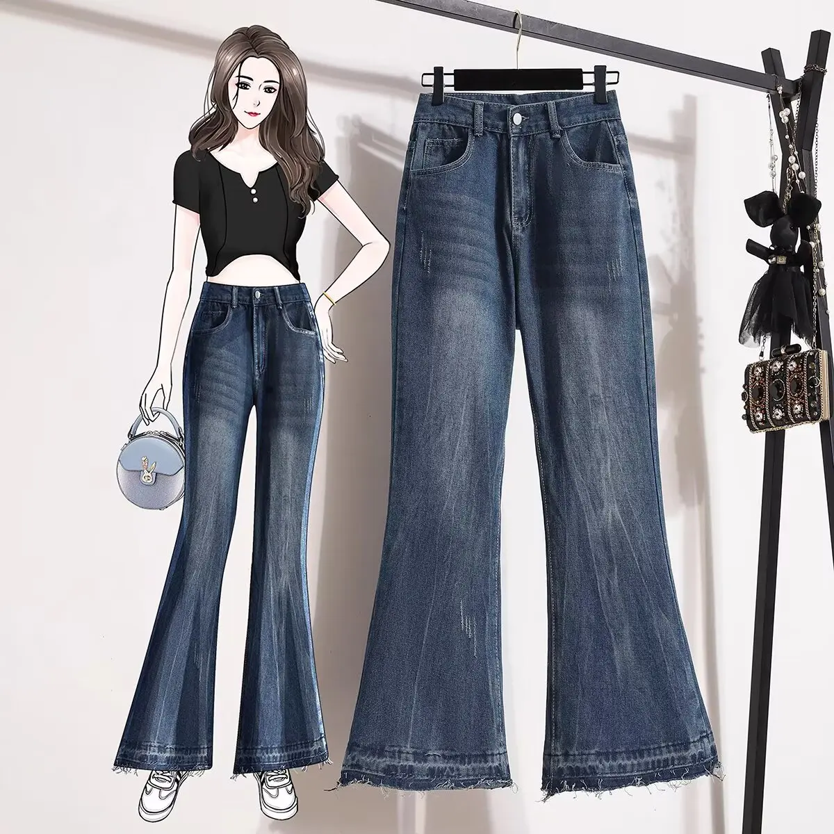 

Y2K High Street Джинсы с низкой посадкой Ретро Женские брюки Джинсы с карманами Уличная одежда Джинсы с низкой талией Широкие брюки Новый стиль 2025