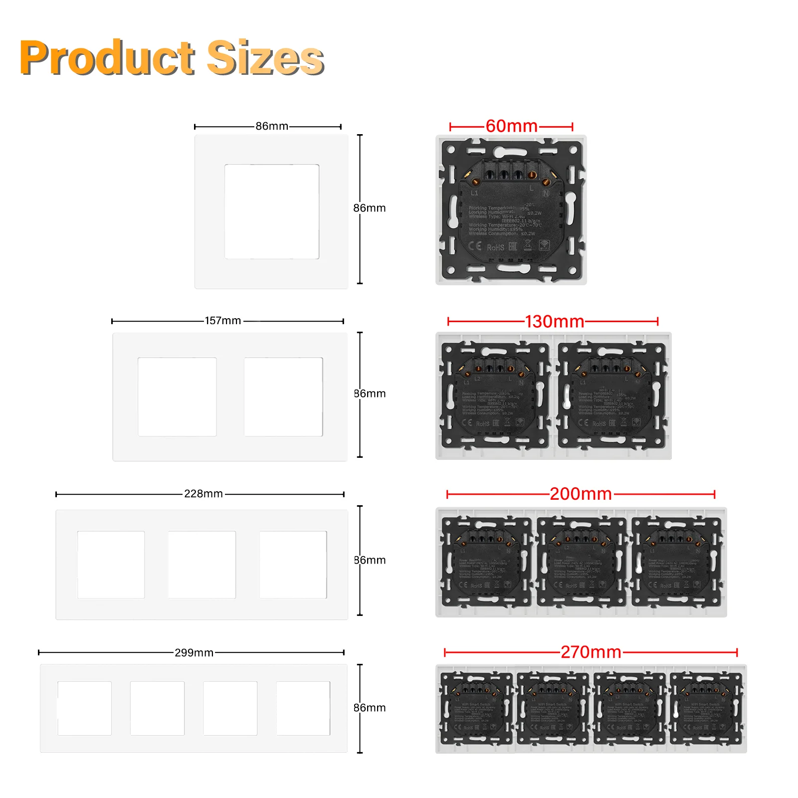 BSEED Zigbee 1/2/3/4Gang Smart Light Curtain Shutter Dimmer Switches Mechanical Buttons EU Sockets USBC DIY Parts Plastic Frames