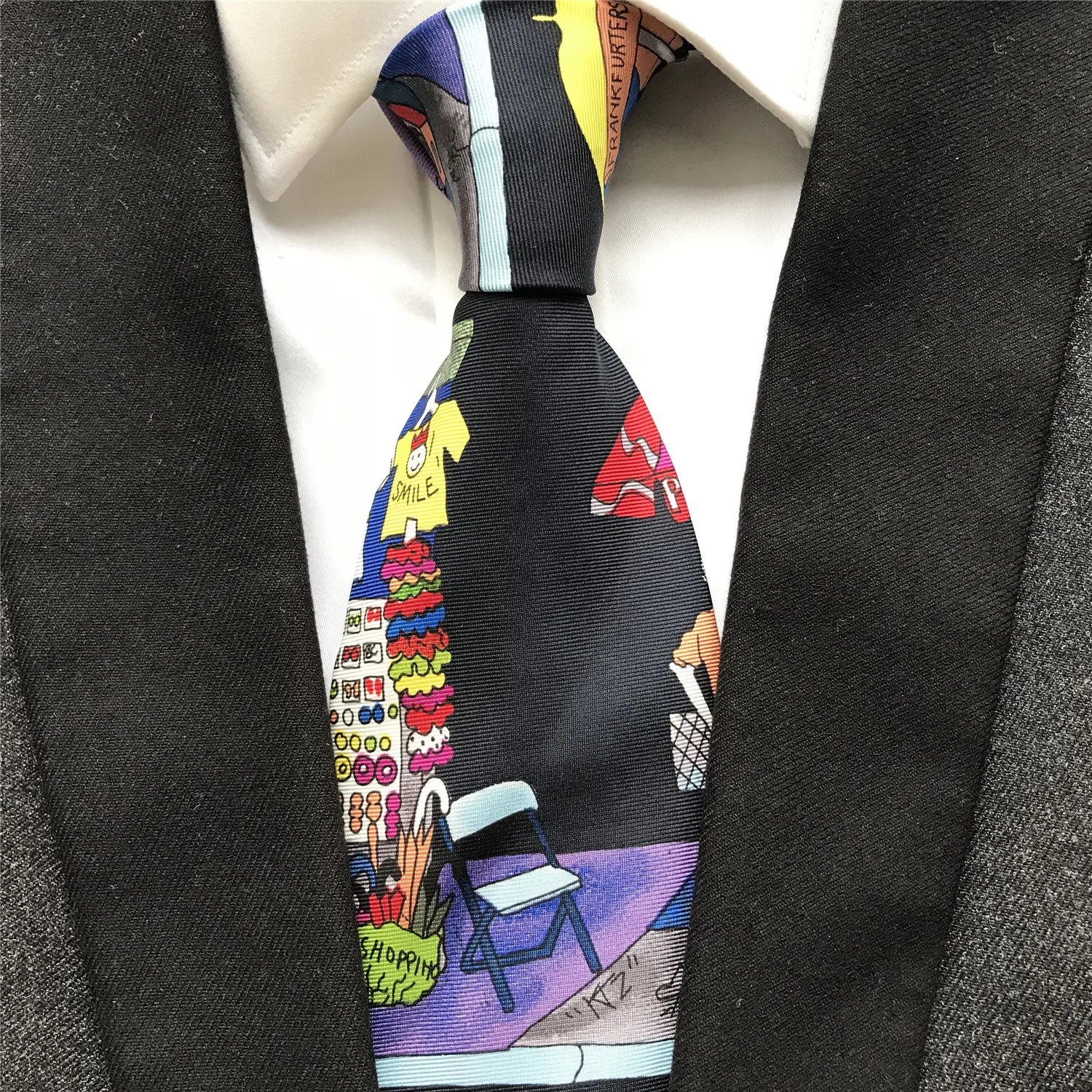 

10 cm Width Unique Design Men Printed Ties Personality Scenery Painting Neckties for Party