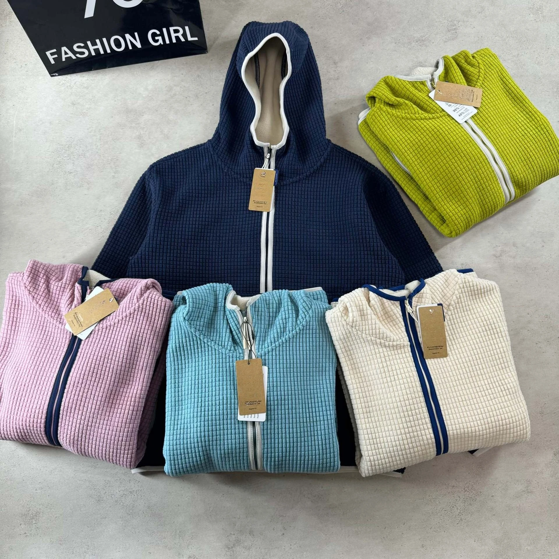 Pata al aire libre Otoño e Invierno deportes de ciclismo montañismo maíz textura a cuadros polar cálido Semi-cremallera Casual Sudadera con capucha