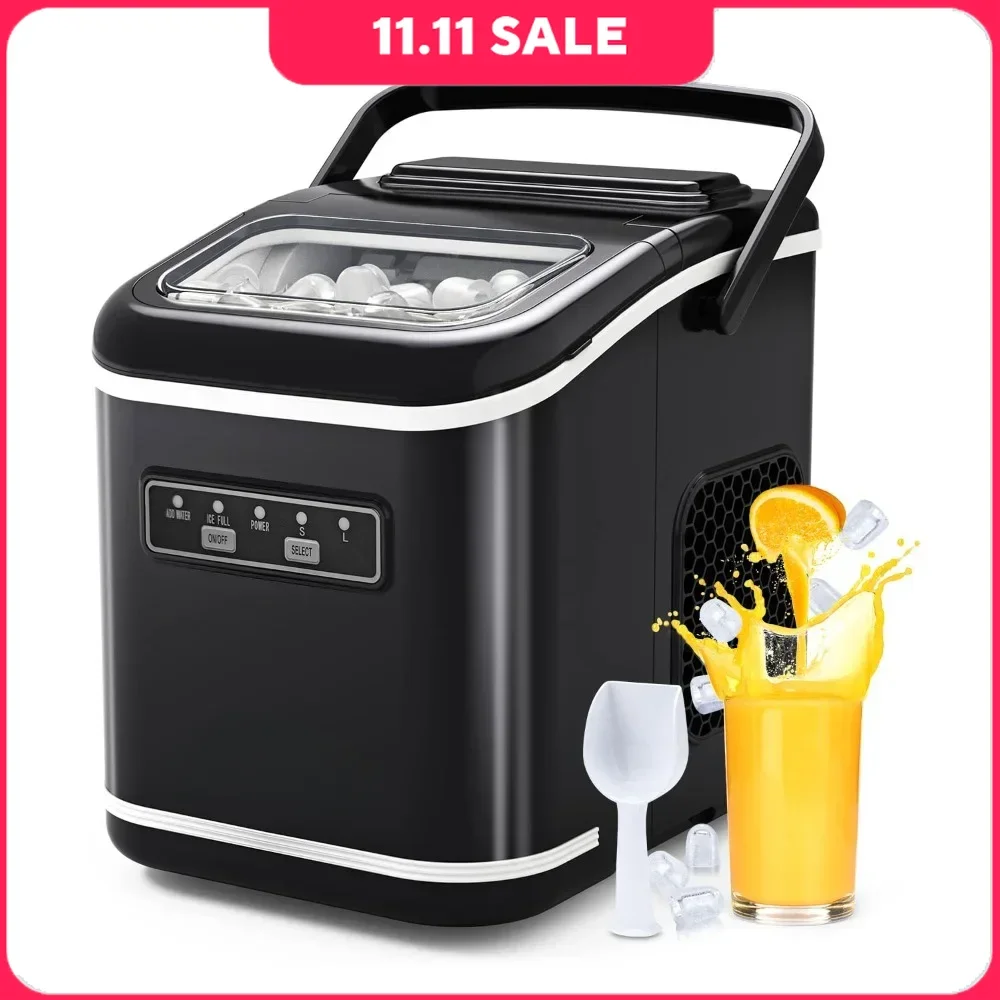 

Portable Ice Maker with Ice Bags Handle, Countertop Self-Cleaning One-touch, 9 Bullet Cubes in 6 Min 26lbs/24Hrs, Ice Maker