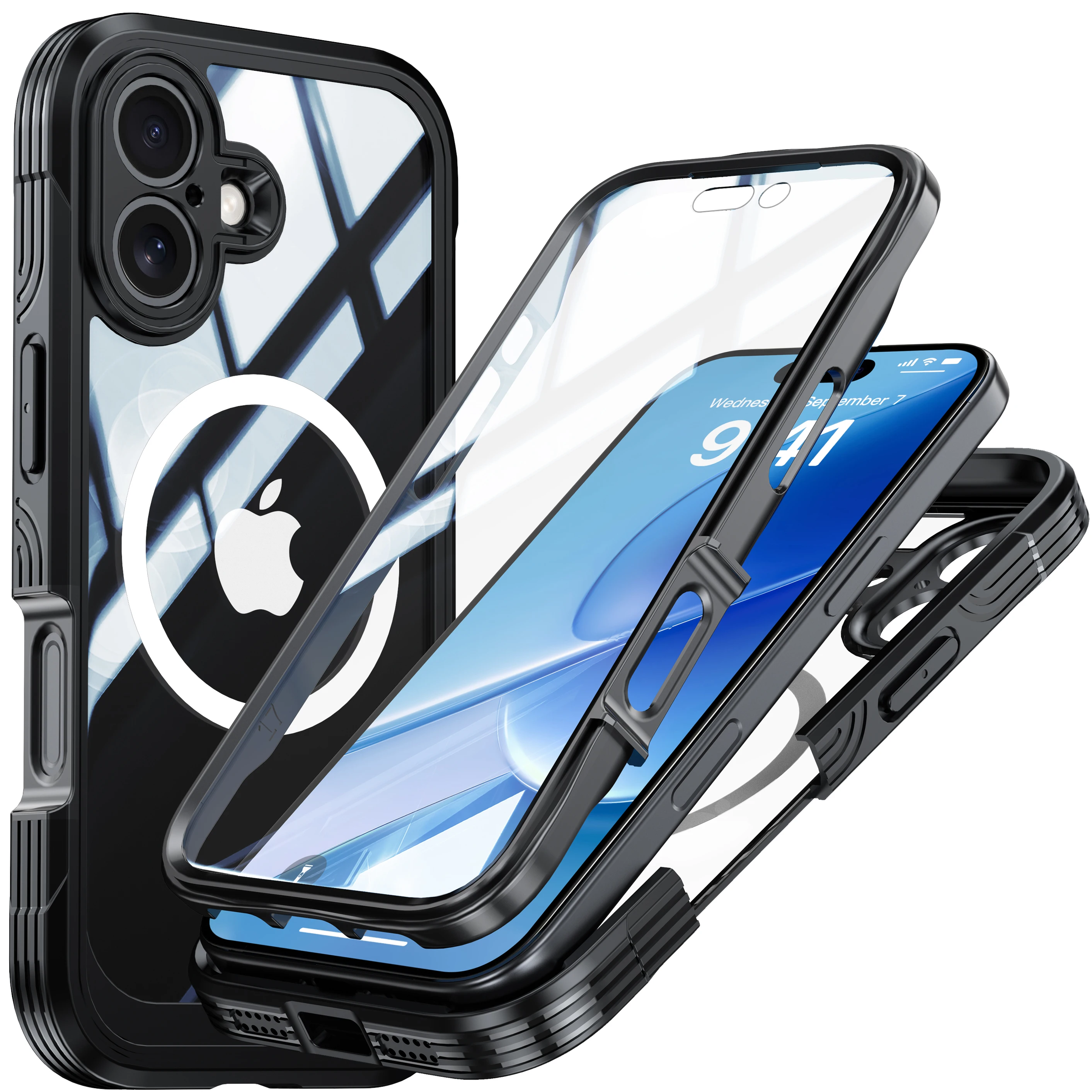 

Transparent 360 ° all inclusive phone case, suitable for iPhone 17E, 16E, 15 PRO MAX 14 air , front case tempered glass
