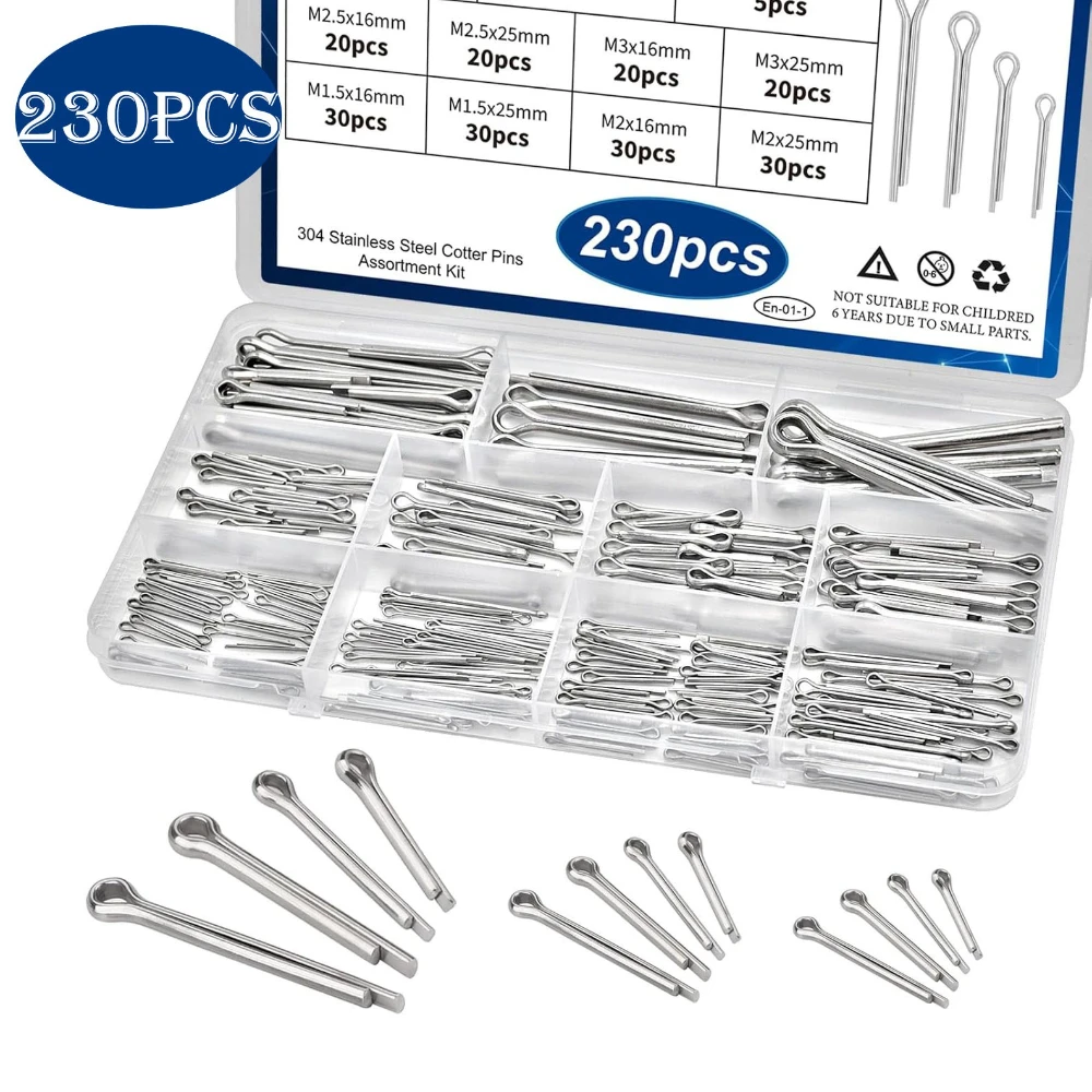 

200pcs R Pin Split Pins Mixed Set 304 Stainless Steel Split Pin Assortment Kit 230pcs Split Hairpin Safety Pins U-shaped Pins