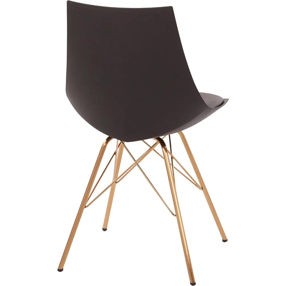 OSP Home Furnishings Mid-Century Modern Bucket Dining Chair with Faux Leather Padded Seat, Black