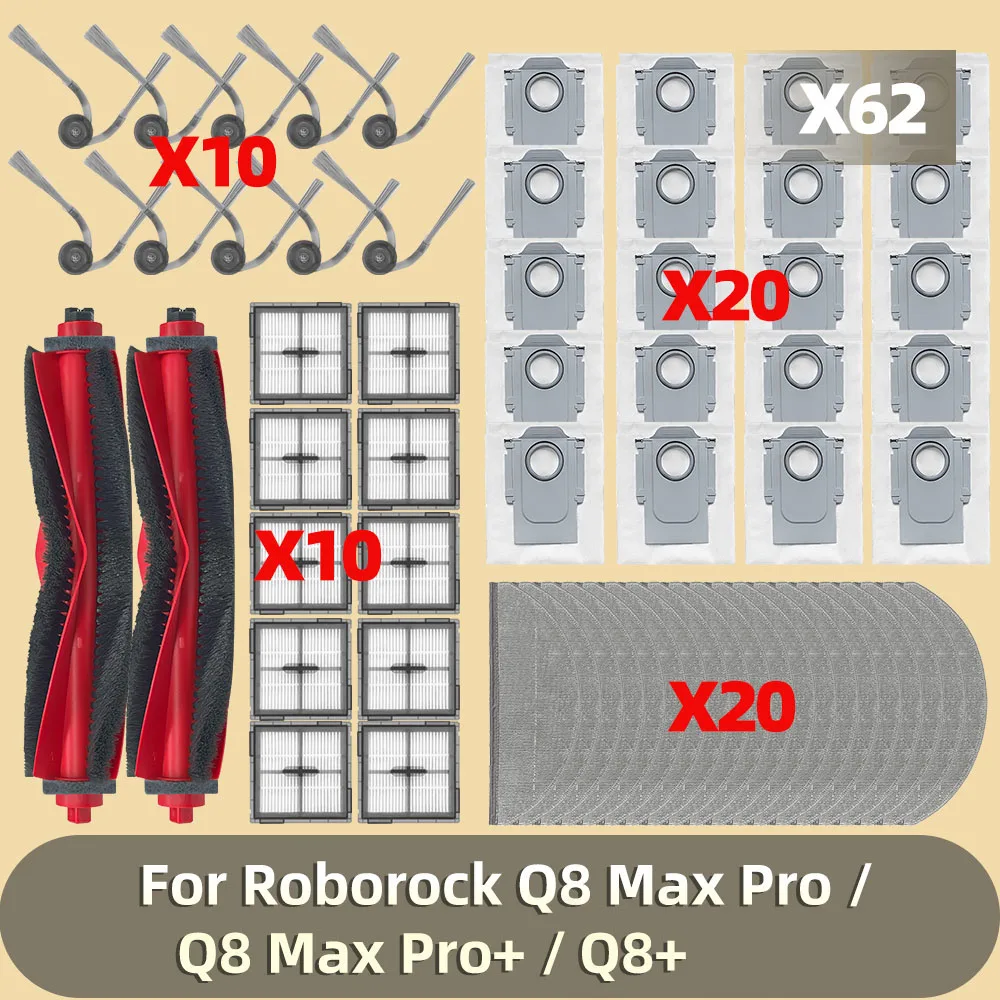 Fit For Roborock Q8 Max Pro / Q8 Max Pro Plus Main Side Brush Mop Cloths Filter Dust Bag Accessories Replacements
