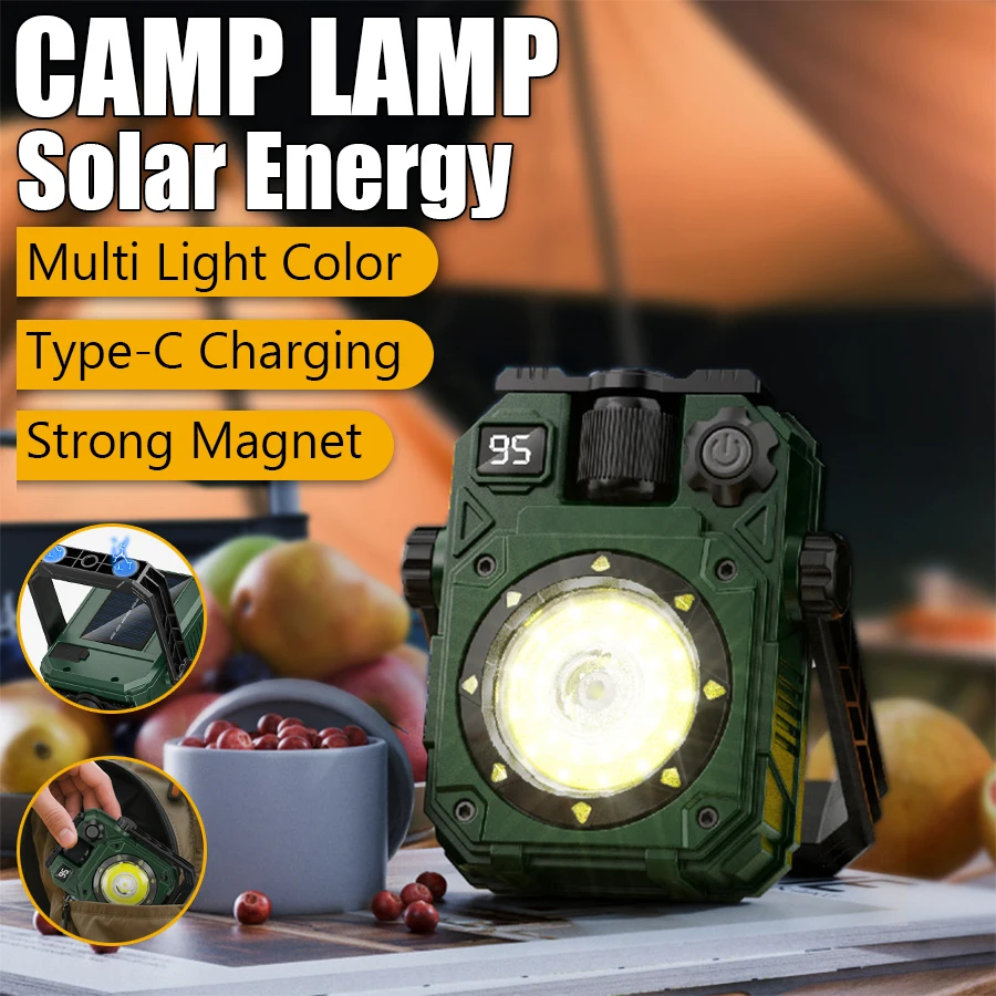 

E2 Solar Camping Lamp with Magnet 5 Modes Outdoor Waterproof Solar Lantern for Tent Hiking Light Work Emergency Lighting Tools
