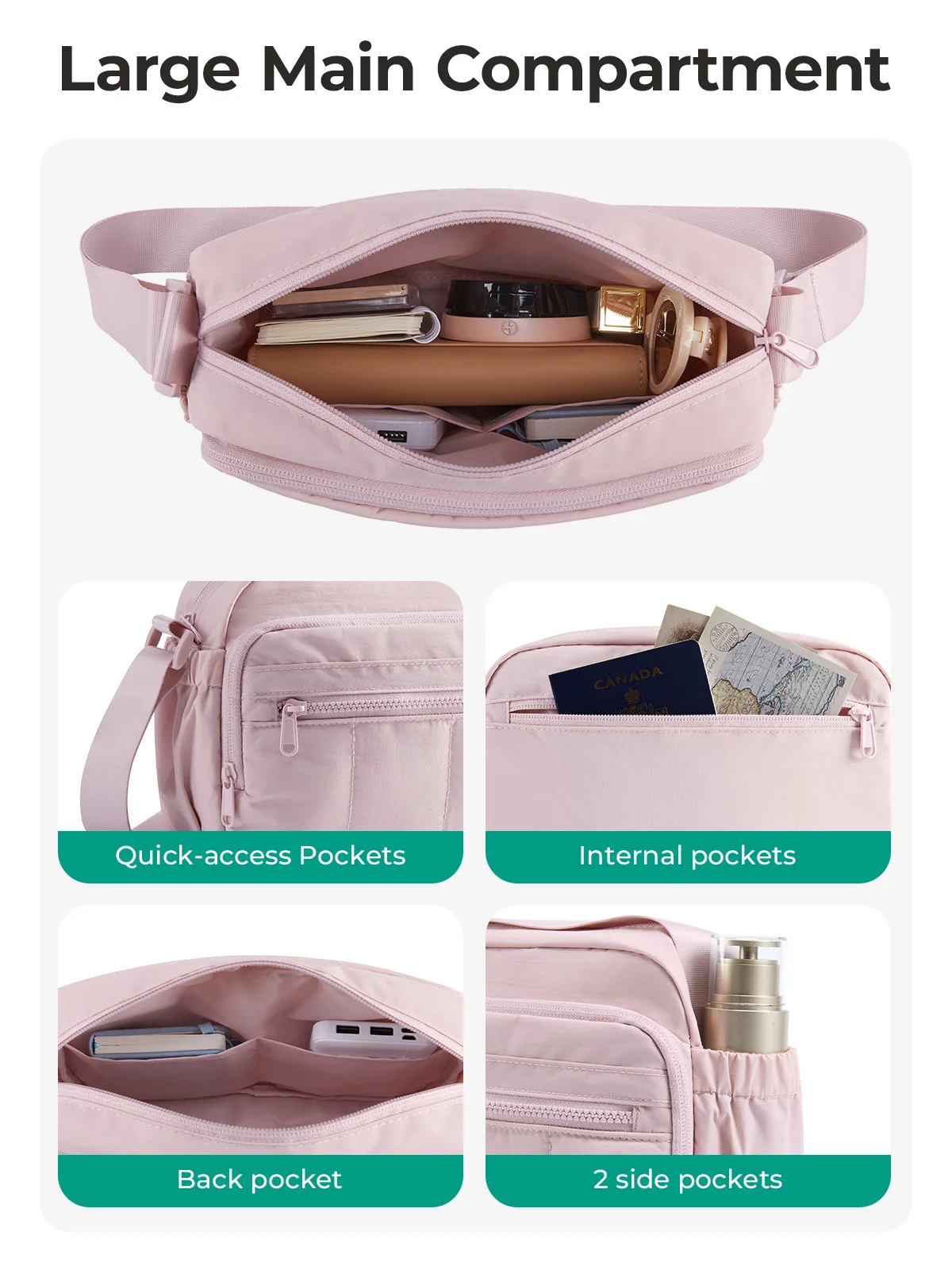 BAGSMART Damen Hobo-Tasche, College-Umhängetasche, große Kapazität, lässige Handtasche, wasserdicht, leicht, Umhängetasche für den täglichen Gebrauch auf Reisen – Detail 5