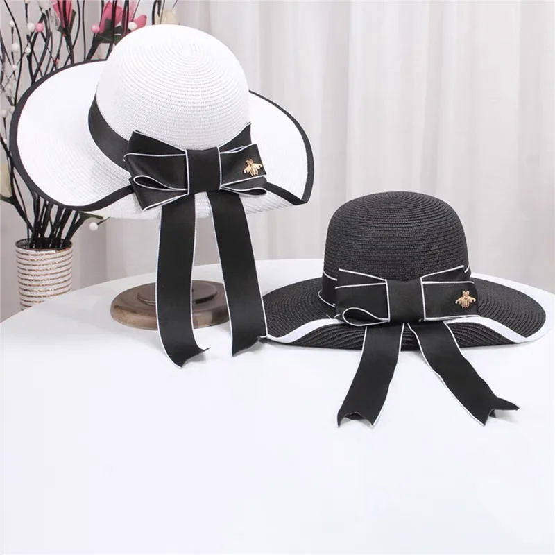 

Girls' Fashionable Bow HatsSun Hat SummerRound Top Straw Hat Ladies Sun Hats TravelHoliday Visor Hats Vintage Women Beach Hat