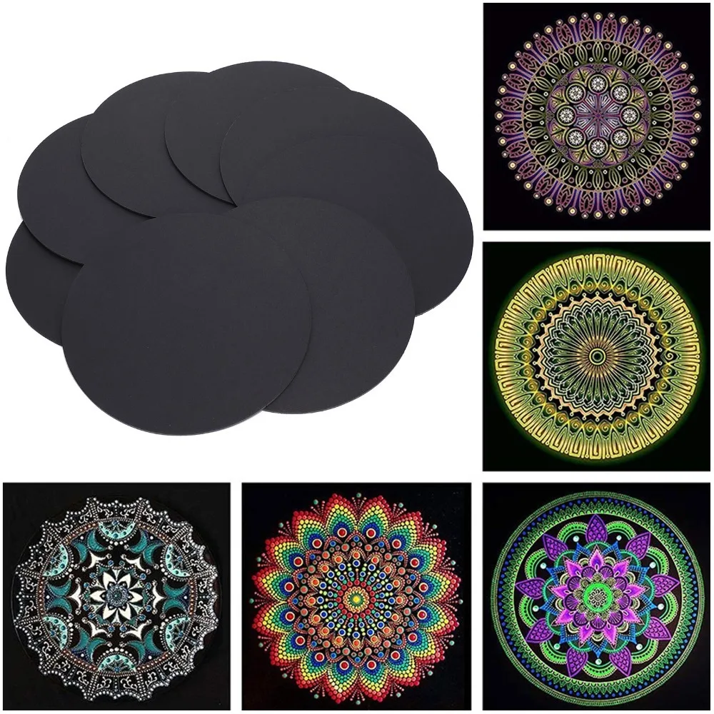 8PCS Multi-scene Use 17cm Cardboard Thick Black Hand Painted Cardboard Round Craft Paperboard Hand-drawn Creation