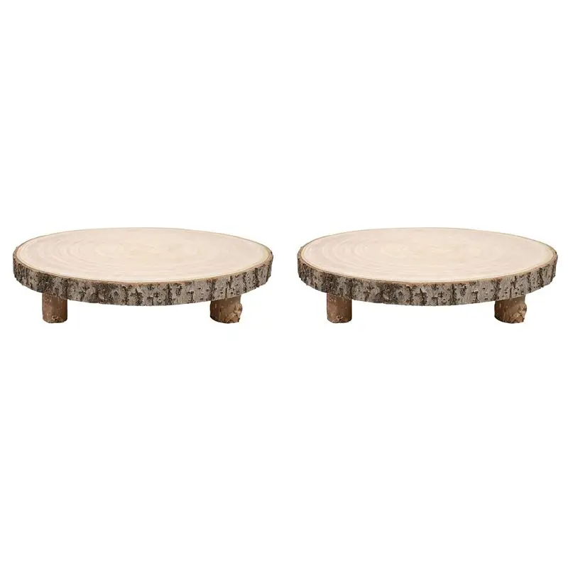 A7THK-2Pcs 11 Inch Wood Cake Stand, Round Wooden Cupcake Pedestal, Paulownia Wood Slice With Legs, Rustic Cake Holder Wooden