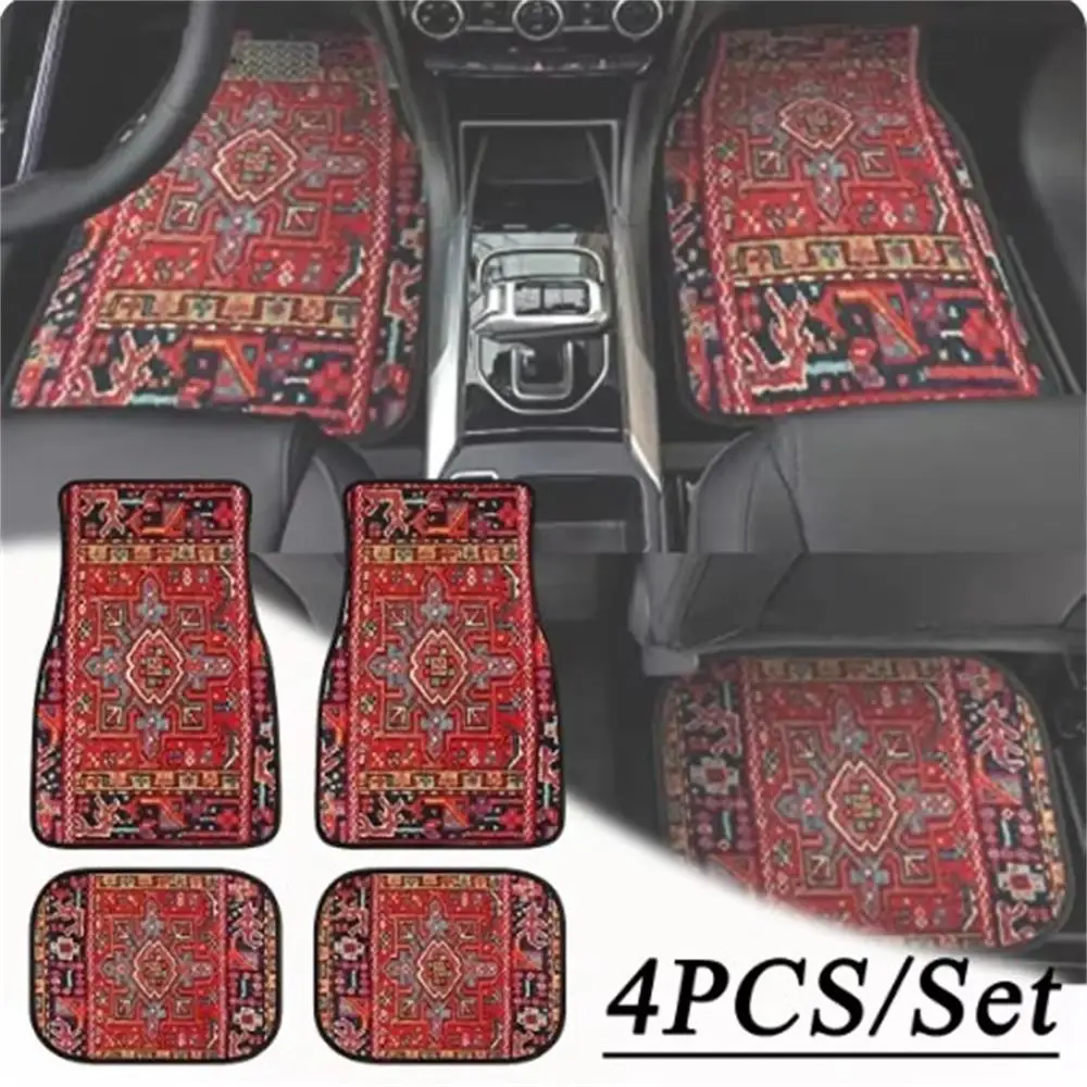 Antique Oriental Turkish Persian Carpet Car Floor Mats 4-Piece for Front Rear Seats Durable Floor Carpet Heavy Duty Rubber Back