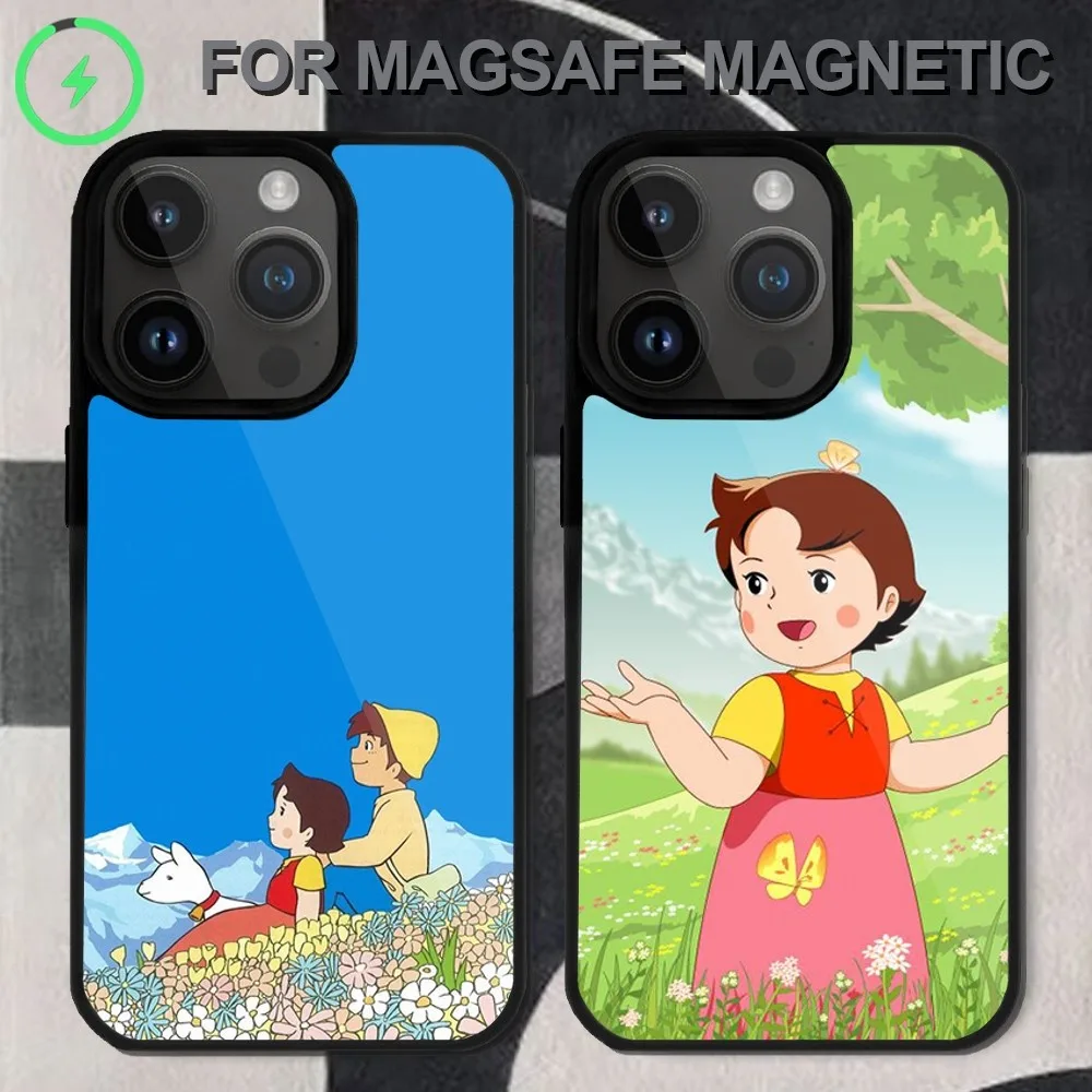 Cartoon Heidi Girl Of The Alps  Phone Case  For iPhone 14 13 12 11 15 Pro Max Magsafe Wireless Charge Plus Mini Cover