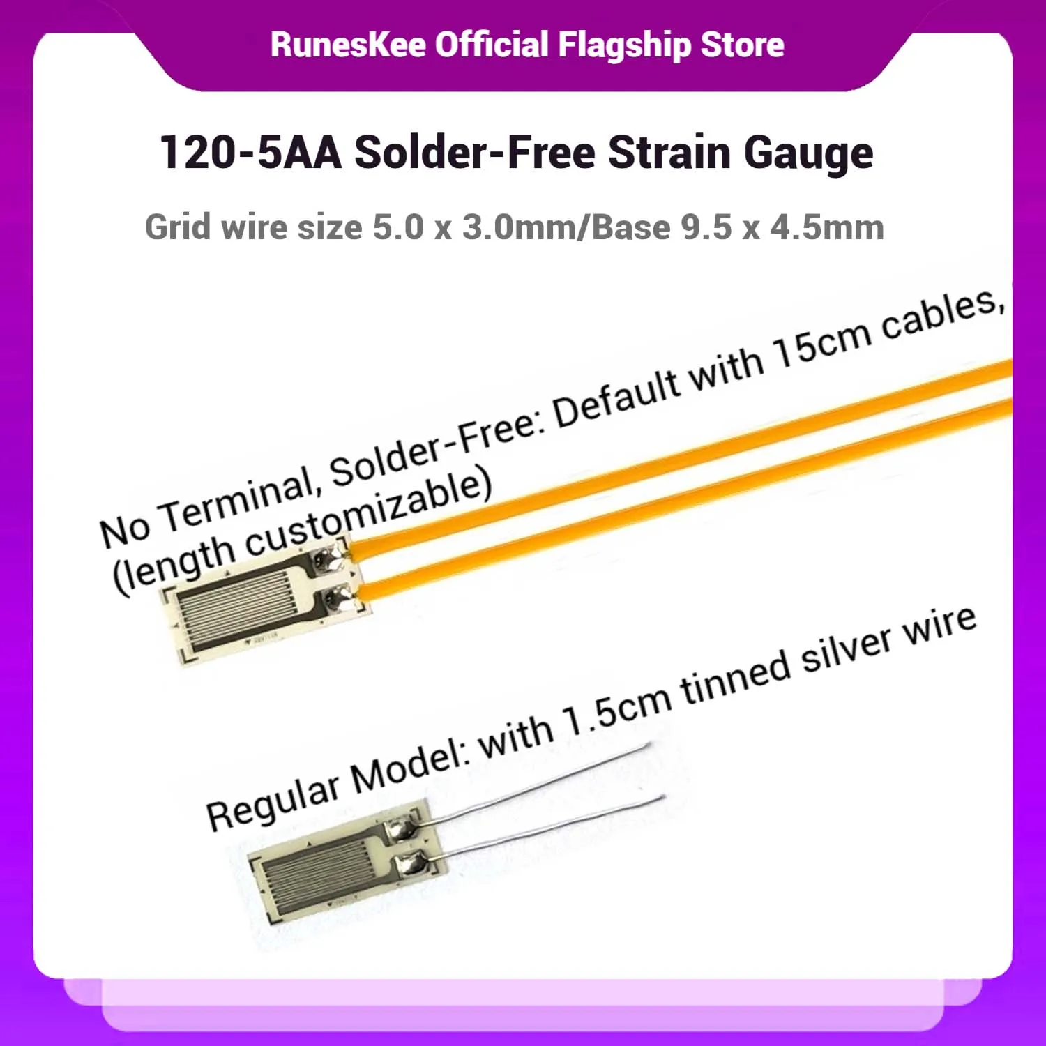 BF120-5AA مقياس الضغط المقاوم عالي الدقة من نوع الرقائق المعدنية، جسر واحد 120 أوم مع سلك تمديد (بدون محطة)