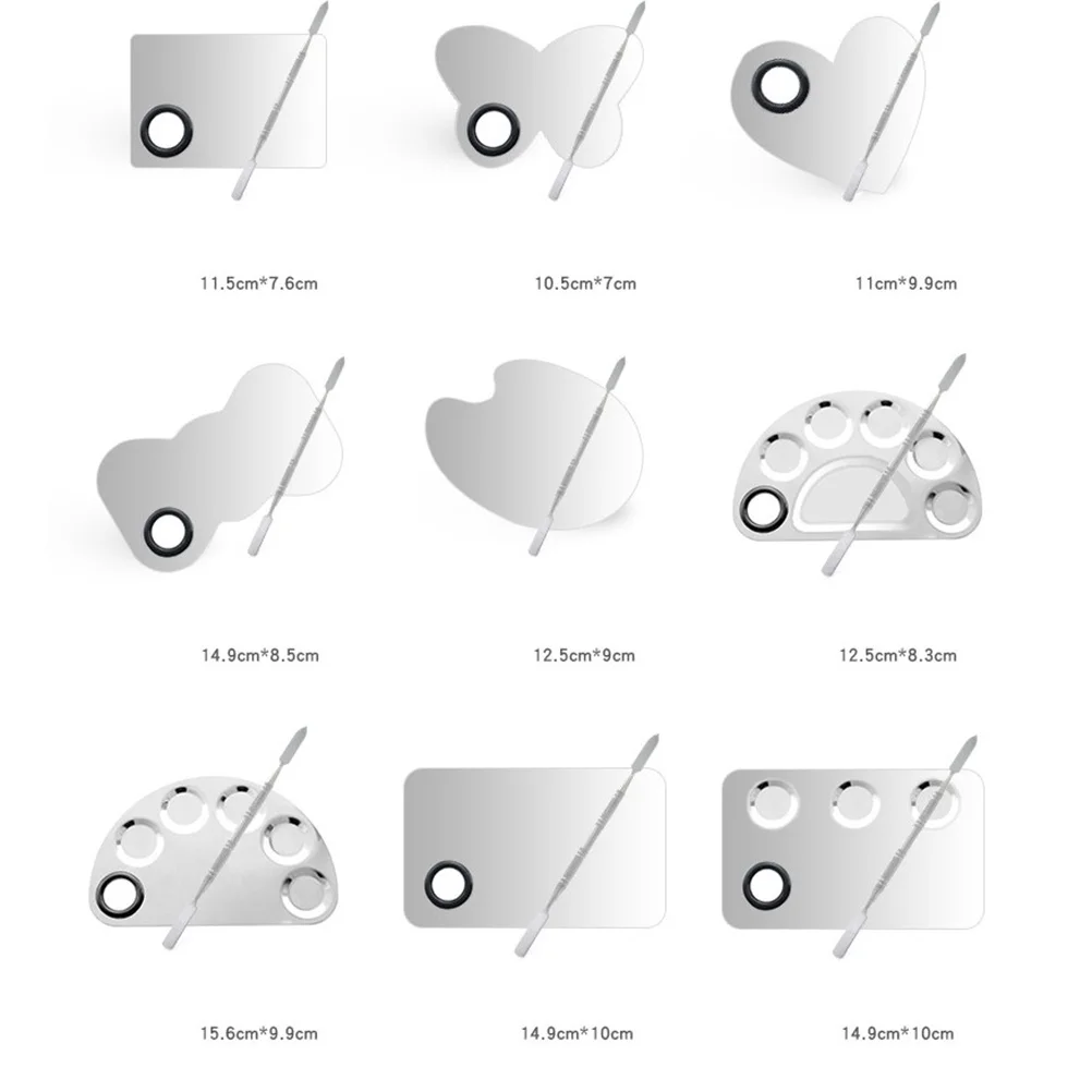 1セット ステンレス製 ネイルアート メイクアップパレット アーチ型 DIYツール ファンデーション 口紅 顔料 メイクアップキット ネイルアートパレット